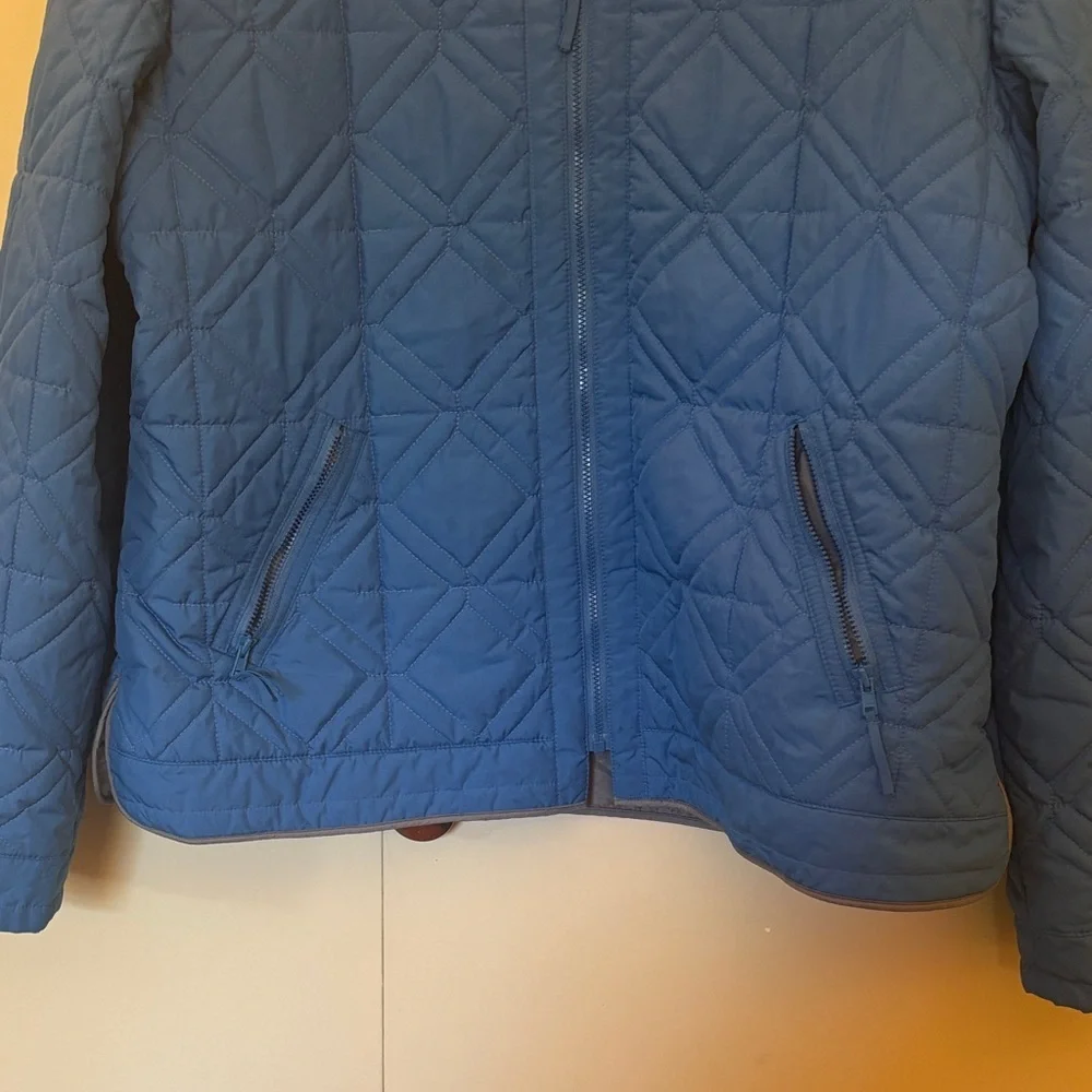Talbots Petites Blue Quilted Full Zip Jacket Diamond Stitch Stand Collar Large